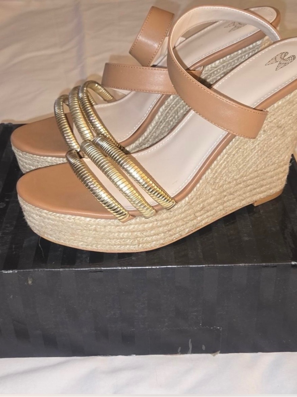 Victoria’s Secret- Wedge Espadrille Sandals in Tan with Gold Accent - BRAND NEW